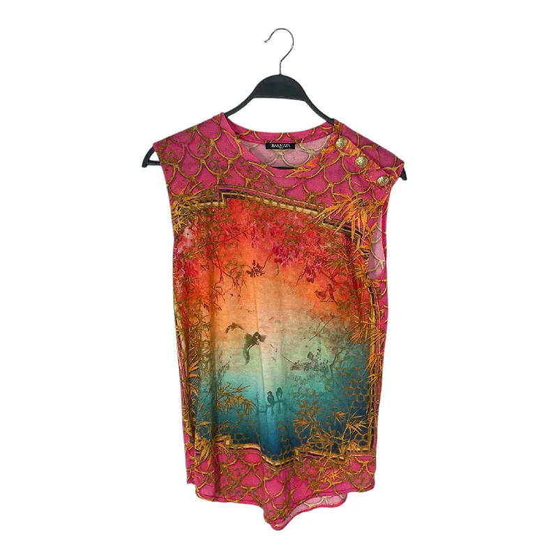 BALMAIN/T-Shirt/36/All Over Print/Cotton/PNK/AOP SHOULDER FASTEN TOP Satin Fabric Silk Fabric Chiffon Fabric BALMAIN/T-Shirt/36/All Over Print/Cotton/PNK/AOP SHOULDER FASTEN TOP Satin Fabric Silk Fabric Chiffon Fabric