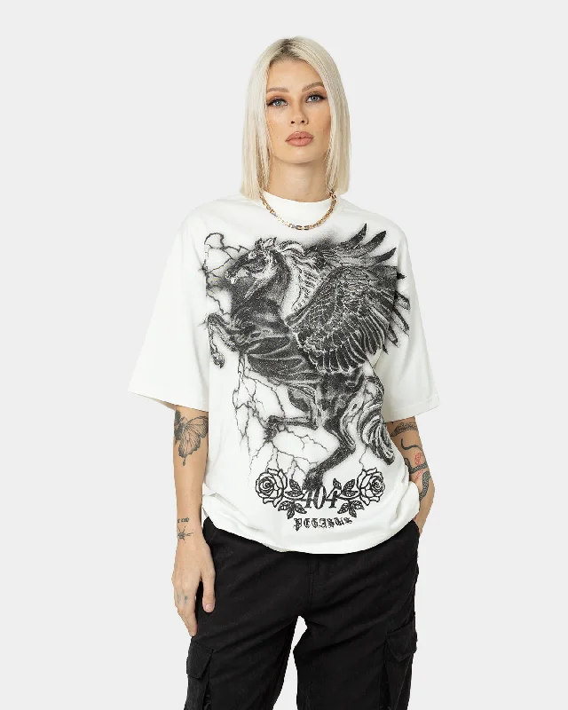 404 Pegasus Vintage T-Shirt Off White Solid Print Embellished