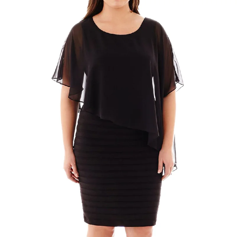 Women's Elbow-Sleeve Cape Dress,Black Tunics Sophisticated sleek