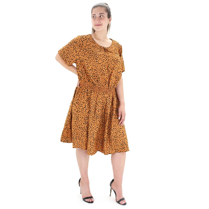 Women's Elastic Waist Leopard Printed Dress,Light Brown Tunics New arrival