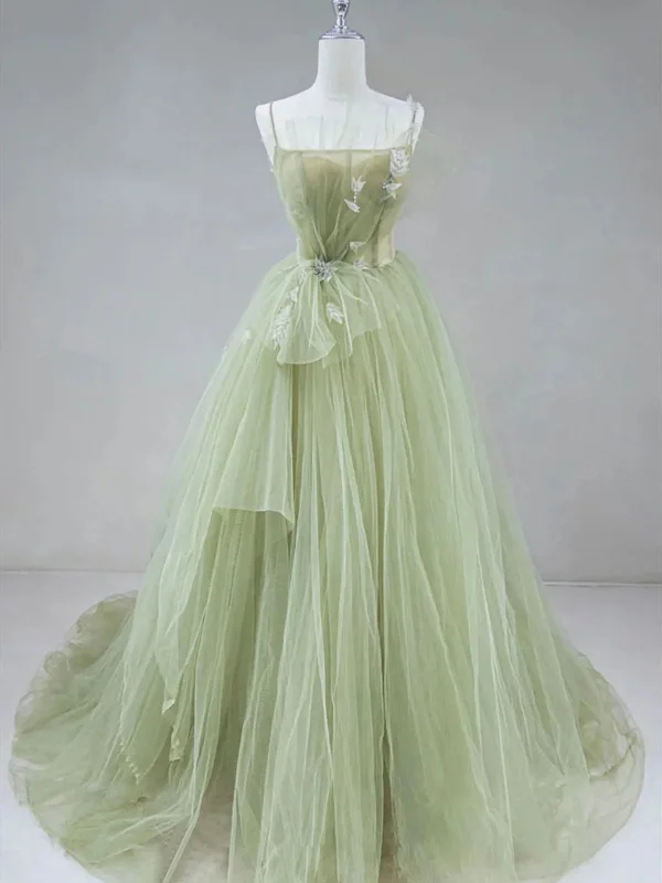 A Line Corset Back Sage Green Tulle Long Dresses Tunics Fall fleece