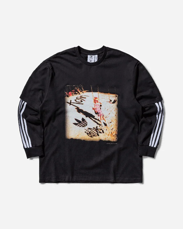 Men's Korn Longsleeve T-Shirt Black Hooded Caped Shawl Collar