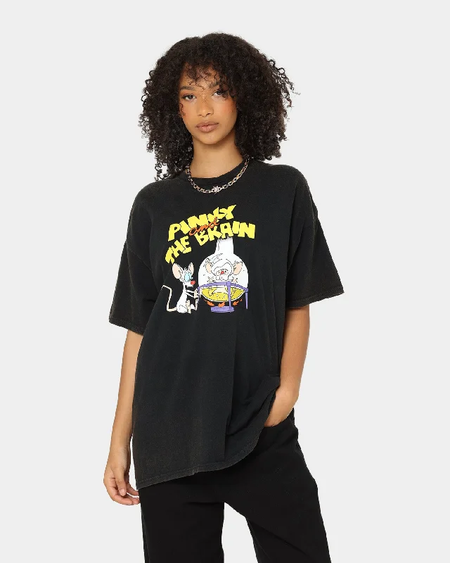 American Thrift X Pinky And The Brain Pinky And The Brain Vintage T-Shirt Black Wash V-Neck T-Shirt Long Sleeve Cotton American Thrift X Pinky And The Brain Pinky And The Brain Vintage T-Shirt Black Wash V-Neck T-Shirt Long Sleeve Cotton