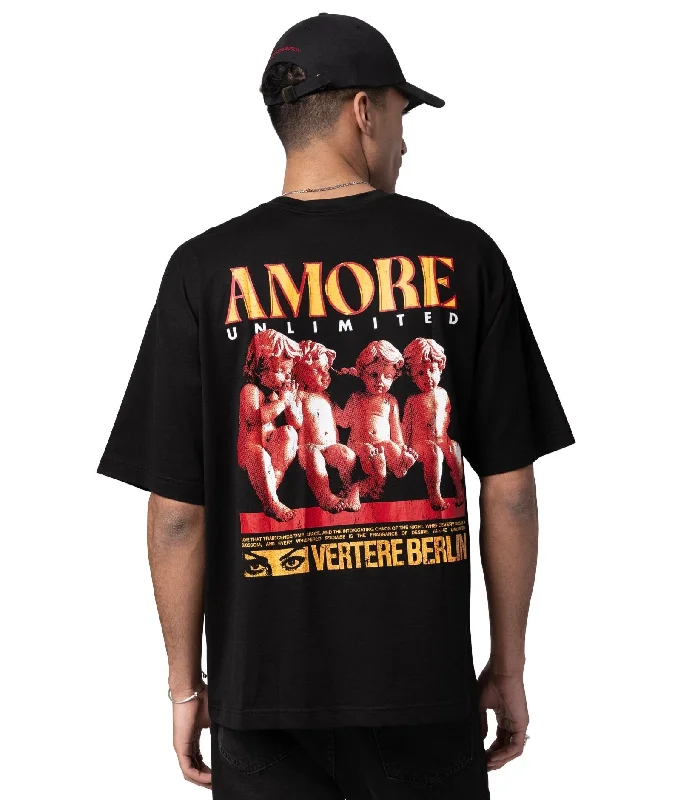AMORE UNLTD. T-SHIRT - BLACK Hooded Caped Shawl Collar