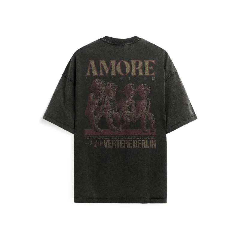 AMORE UNLTD. T-SHIRT - WASHED BLACK Satin Blend Silk Blend Wool Blend