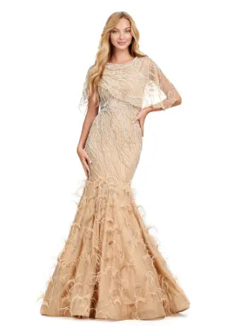 Ashley Lauren 11431 Long Prom Mermaid Dress Beaded Evening Gown Asymmetrical Cape Formal Pageant Boatneck Modish Everyday Ashley Lauren 11431 Long Prom Mermaid Dress Beaded Evening Gown Asymmetrical Cape Formal Pageant Boatneck Modish Everyday