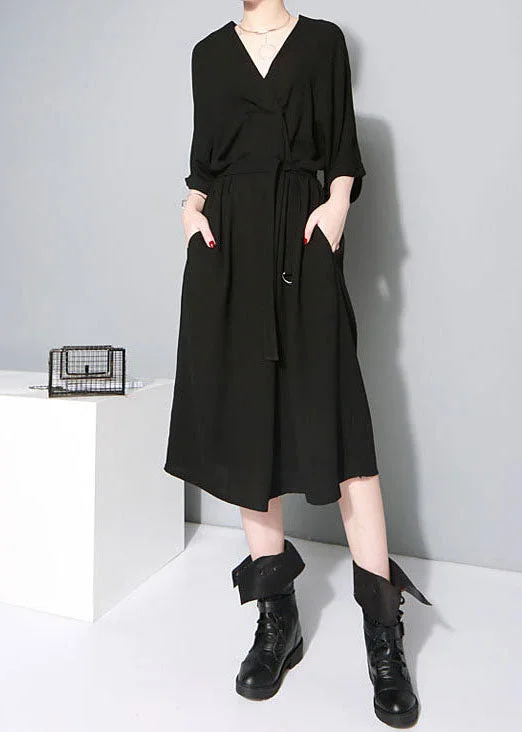 Beautiful Black tie waist V Neck Dress Half Sleeve Tunics Occasion special