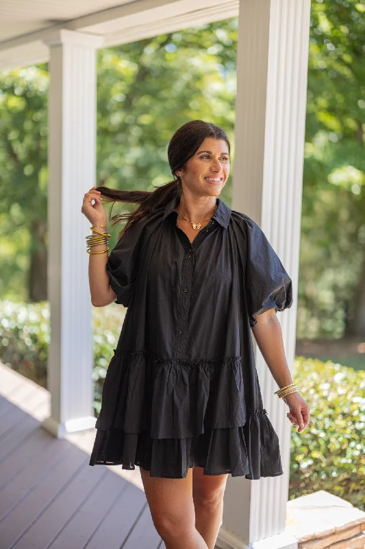 Midnight Dancer Black Ruffled Dress Tunics Luxurious premium