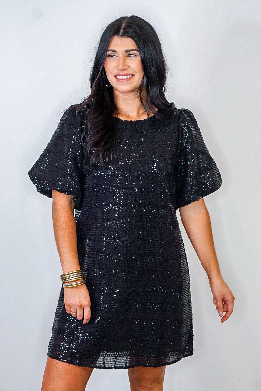 Chasing Midnight Black Sequin Dress Floral Print girly