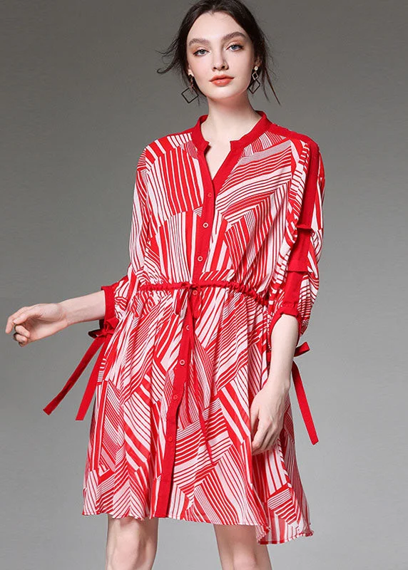 Boutique Red Tie waist Cinched Print Fall Chiffon Half Sleeve Vacation Dresses Tunics New arrival Boutique Red Tie waist Cinched Print Fall Chiffon Half Sleeve Vacation Dresses Tunics New arrival