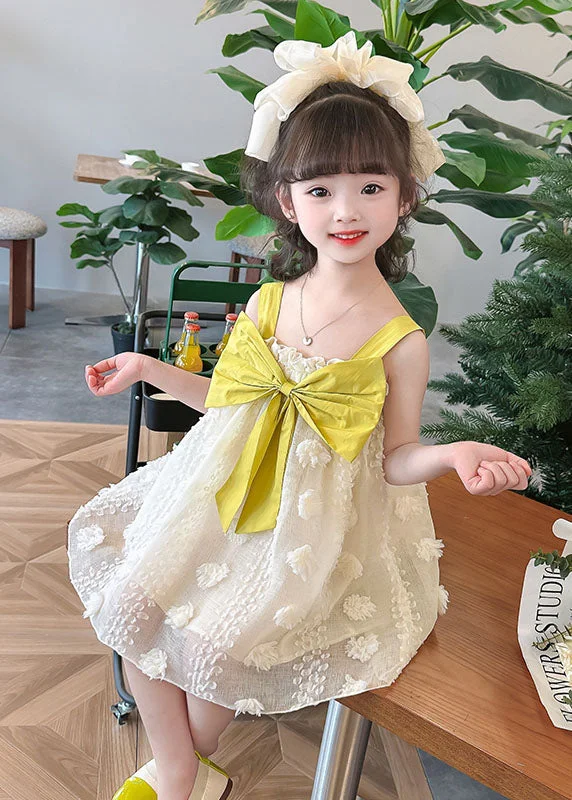 Boutique Yellow Ruffled Bow Patchwork Tulle Kids Girls Long Dress Summer Tunics Stylish elegant Boutique Yellow Ruffled Bow Patchwork Tulle Kids Girls Long Dress Summer Tunics Stylish elegant