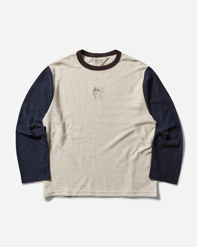 Men's Slubby Longsleeve Baseball T-Shirt Natural Mesh Canvas Denim