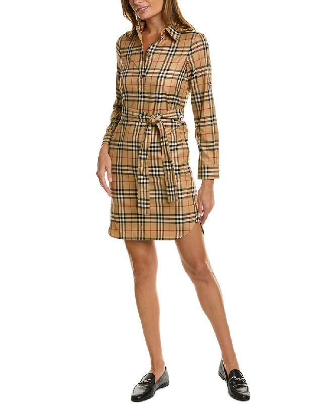 Burberry Tie Waist Check Shirtdress Tunics Summer linen