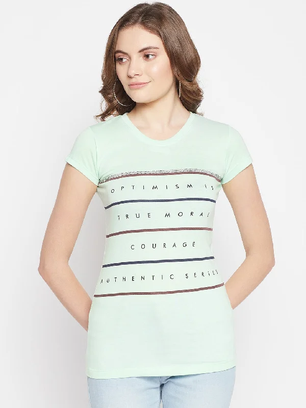 Women's Casual Regular Short Sleeve Light Green Round neck Typographic Print T-Shirt Collared Crew Neck Turtle Neck Women's Casual Regular Short Sleeve Light Green Round neck Typographic Print T-Shirt Collared Crew Neck Turtle Neck