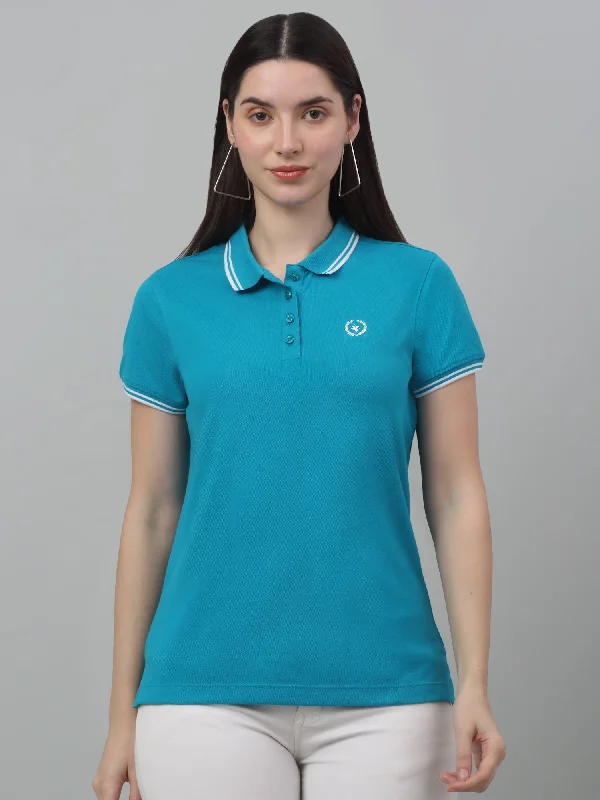Women's Casual Regular Short Sleeve Blue Polo neck T-Shirt Mesh Blend Leather Blend Suede Blend Women's Casual Regular Short Sleeve Blue Polo neck T-Shirt Mesh Blend Leather Blend Suede Blend
