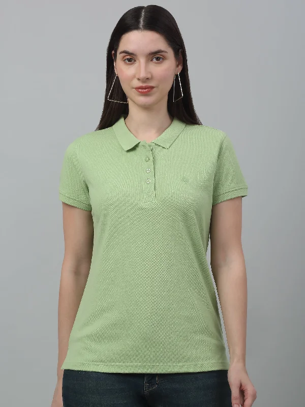Women's Casual Regular Short Sleeve MintGreen Polo neck  T-Shirt Cotton Fabric Linen Fabric Terry Fabric