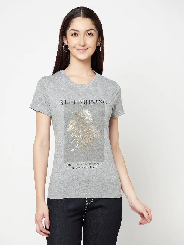 Women's Casual Regular Short Sleeve Grey Melange Round neck Graphic Print T-Shirt Mesh Blend Leather Blend Suede Blend Women's Casual Regular Short Sleeve Grey Melange Round neck Graphic Print T-Shirt Mesh Blend Leather Blend Suede Blend