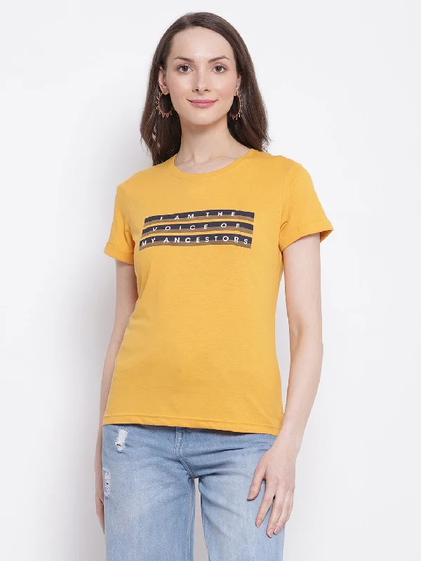 Women's Casual Regular Short Sleeve Mustard Round neck Typographic Print T-Shirt Chenille Blend Fleece Blend Nylon Blend Women's Casual Regular Short Sleeve Mustard Round neck Typographic Print T-Shirt Chenille Blend Fleece Blend Nylon Blend