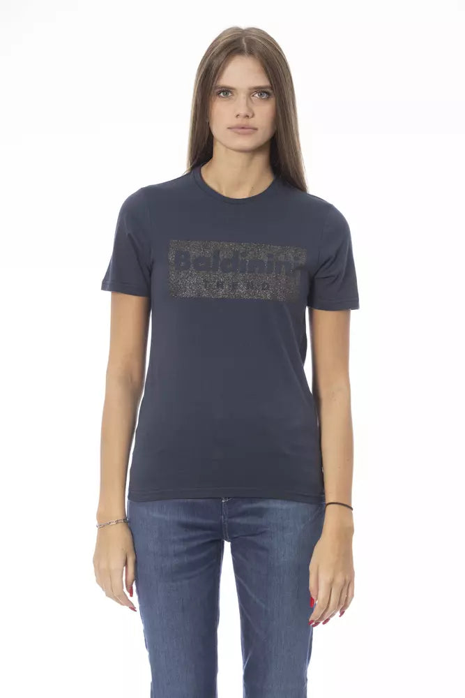 Blue Cotton Women T-Shirt Elasticated Padded Insulated