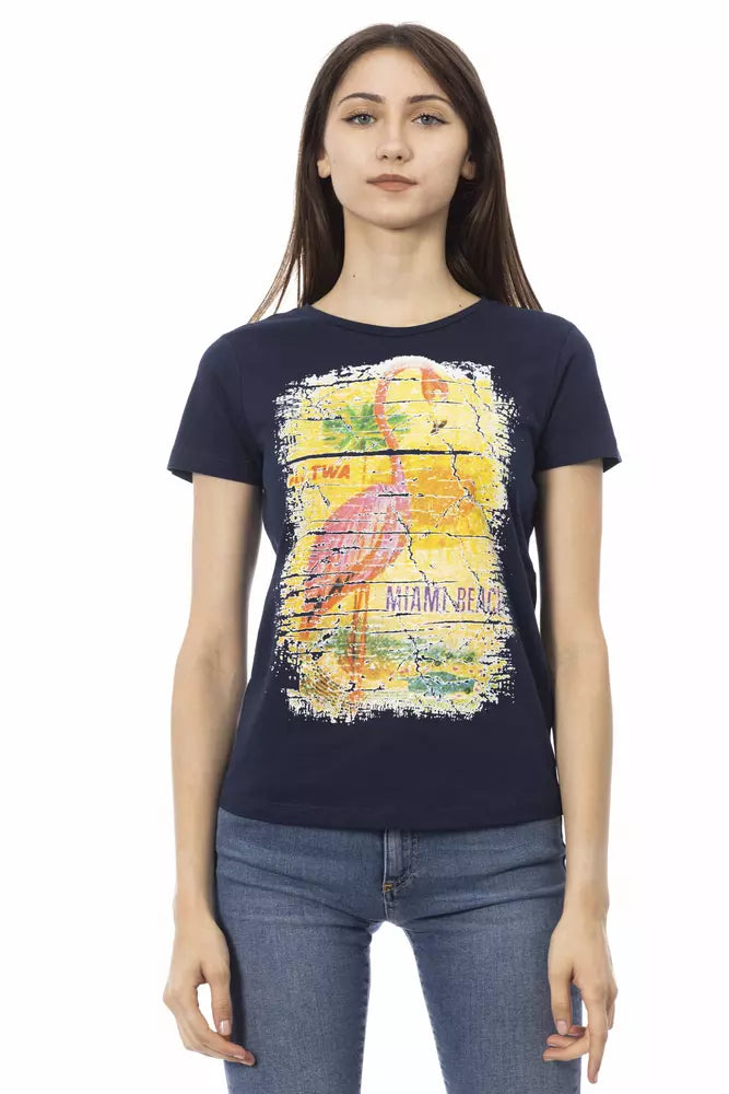 Blue Cotton Women T-Shirt Mesh Fabric Canvas Fabric Denim Fabric