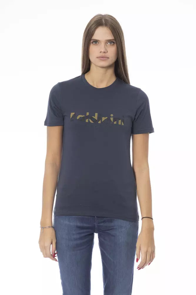 Blue Cotton Women T-Shirt Boxy Fit Fitted Loose