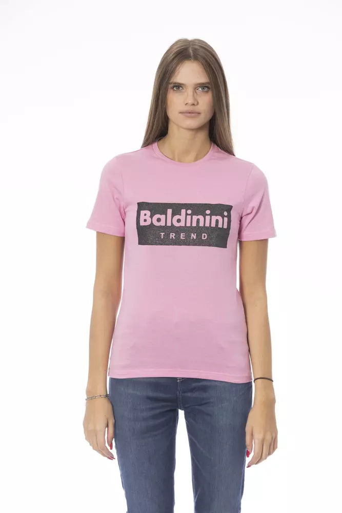 Pink Cotton Women T-Shirt Chenille Brocade Lace