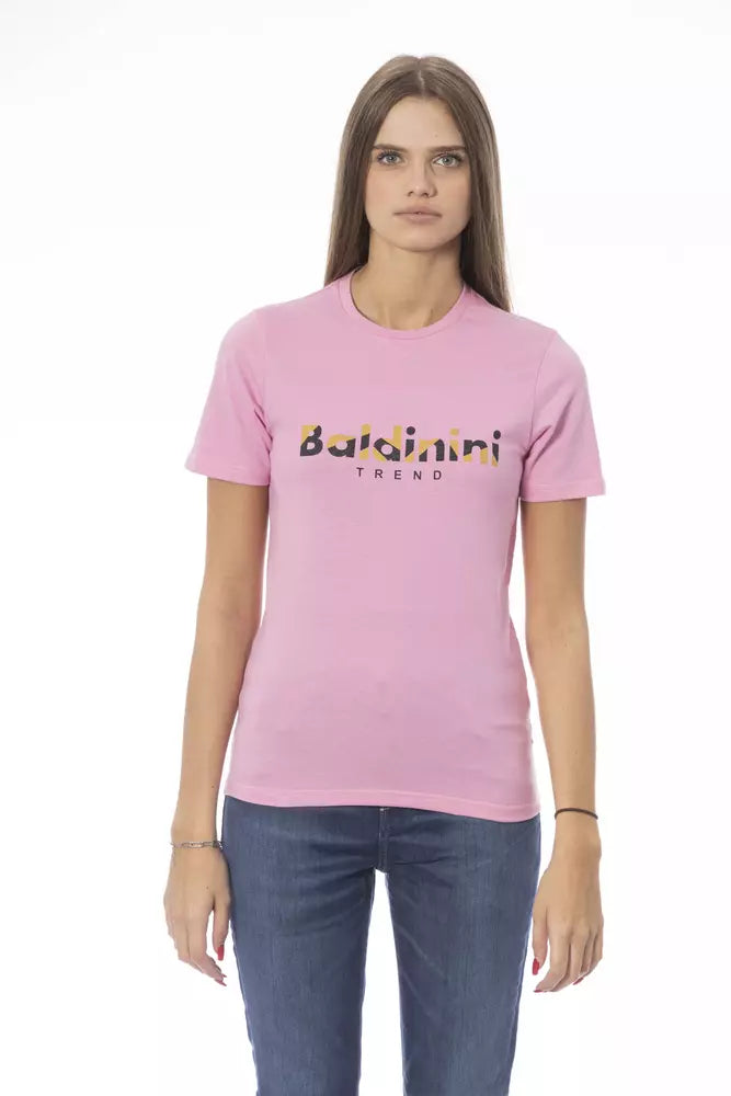 Pink Cotton Women T-Shirt Layered Multi-layer Single Layer