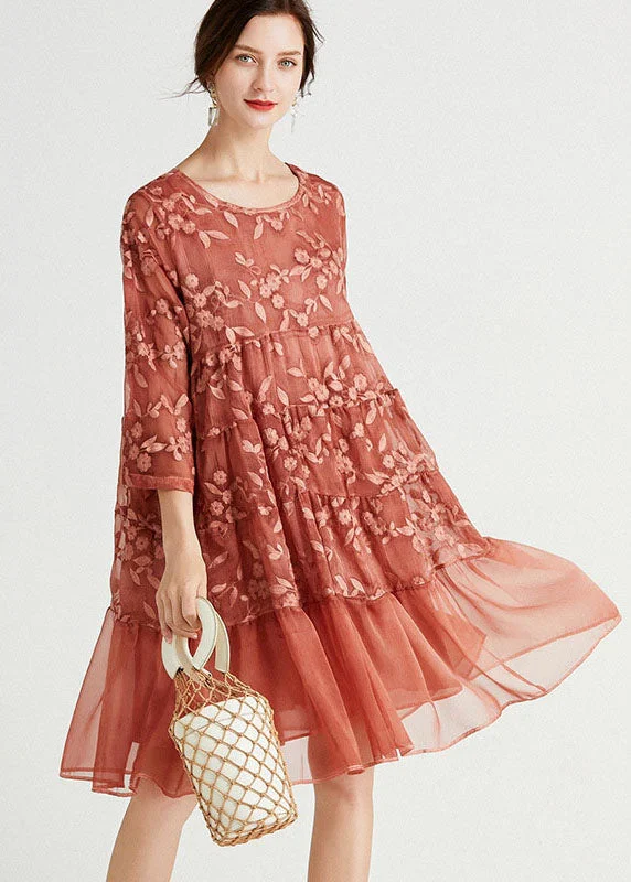 Chocolate Patchwork Chiffon Long Dress Embroideried Spring Tunics Party sparkling