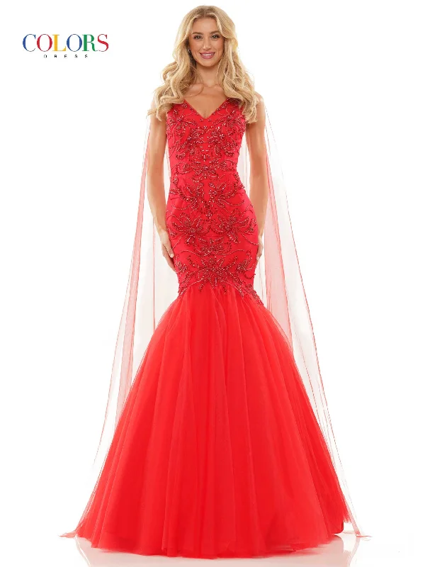 Colors Dress 2993 Size 6 Red Mermaid Prom Dress with Capes Tunics Luxurious high-end Colors Dress 2993 Size 6 Red Mermaid Prom Dress with Capes Tunics Luxurious high-end