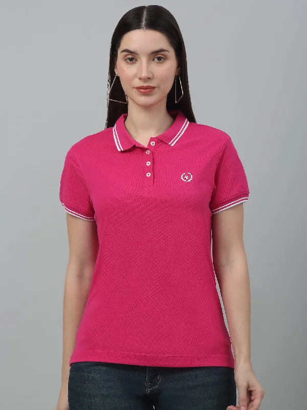 Women's Casual Regular Short Sleeve Dark Pink Polo neck T-Shirt Knit Fabric Woven Fabric Fleece Fabric Women's Casual Regular Short Sleeve Dark Pink Polo neck T-Shirt Knit Fabric Woven Fabric Fleece Fabric