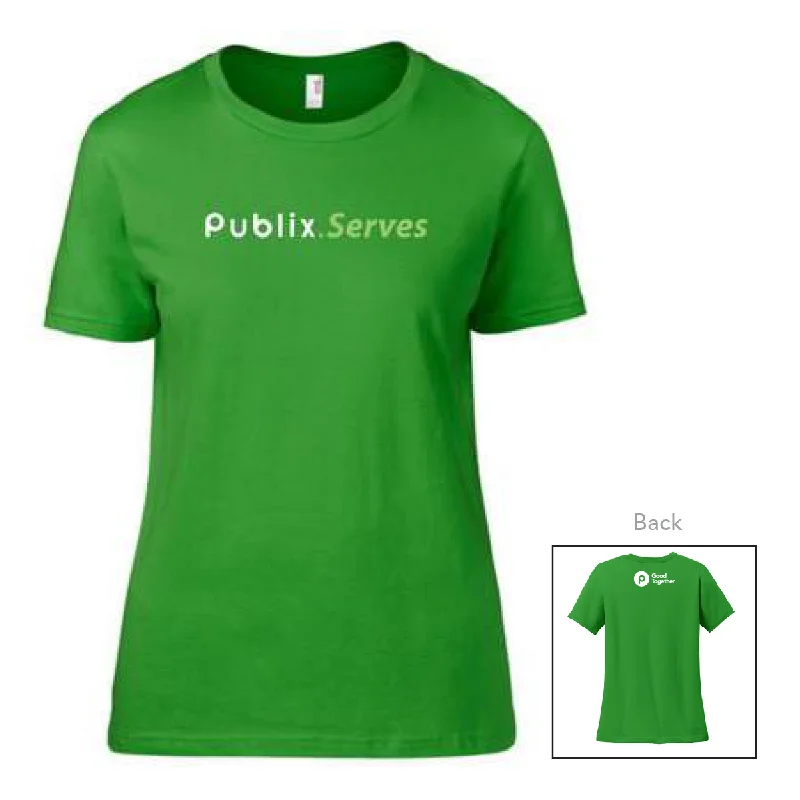 Publix Serves Good Together Ladies T-Shirt - Apple Green Boxy Fit Fitted Loose