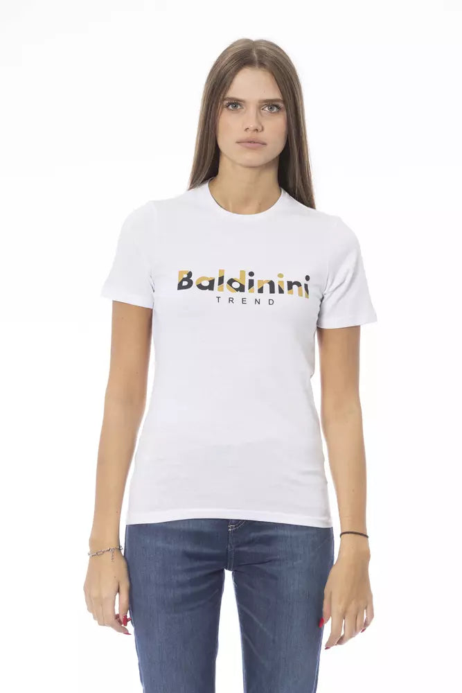 White Cotton Women T-Shirt Solid Color Striped Floral