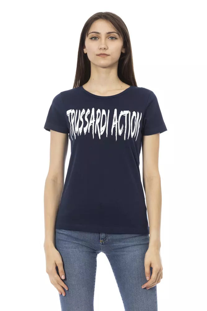 Blue Cotton Women T-Shirt Chenille Blend Fleece Blend Nylon Blend