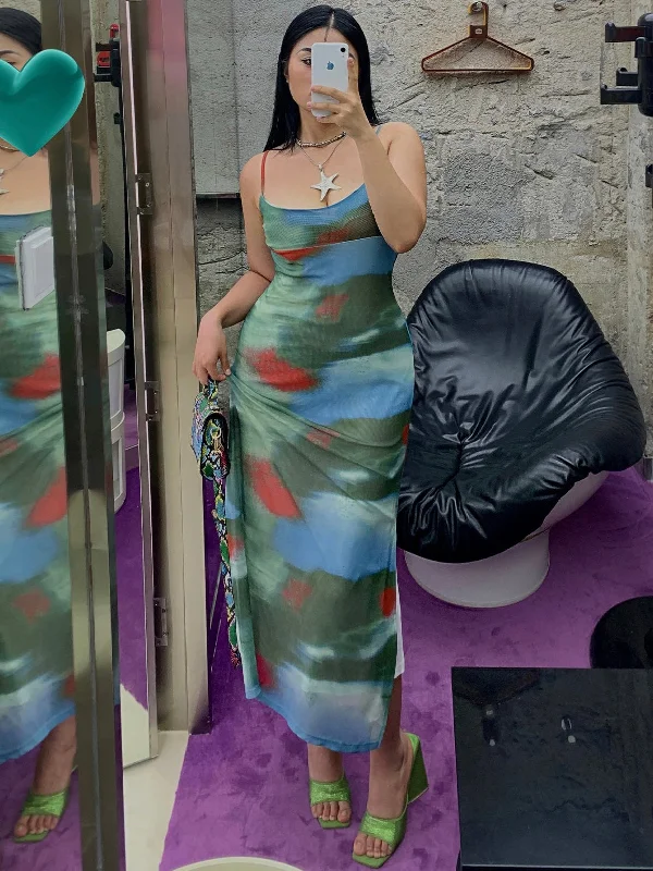 Elice Plus Size Tie Dye Spaghetti Strap Slip Long Dress Tunics Versatile all-occasion Elice Plus Size Tie Dye Spaghetti Strap Slip Long Dress Tunics Versatile all-occasion