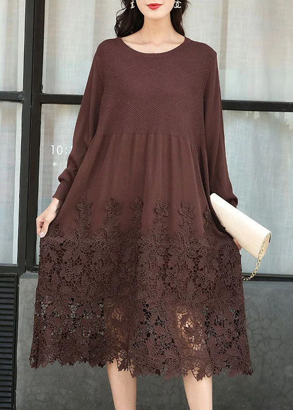 Fashion Chocolate Embroideried Patchwork Knit Long Dresses Spring Tunics Wedding white Fashion Chocolate Embroideried Patchwork Knit Long Dresses Spring Tunics Wedding white