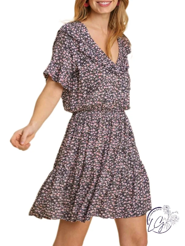 Create It Floral Print Elastic Waist Dress Tunics Fleece cozy
