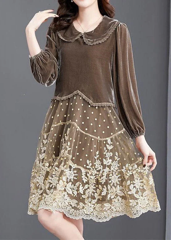 French Chocolate Embroideried Patchwork Velour Long Dresses Winter Tunics Brand named French Chocolate Embroideried Patchwork Velour Long Dresses Winter Tunics Brand named