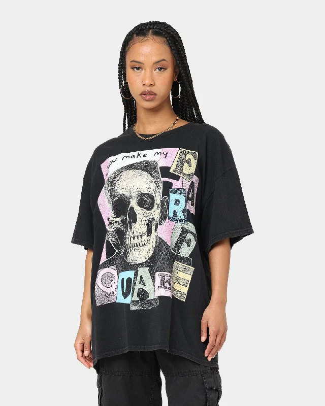 Goat Crew Earfquake Skull Vintage T-Shirt Black Wash Notch Collar Peter Pan Collar Cowl Neck Goat Crew Earfquake Skull Vintage T-Shirt Black Wash Notch Collar Peter Pan Collar Cowl Neck