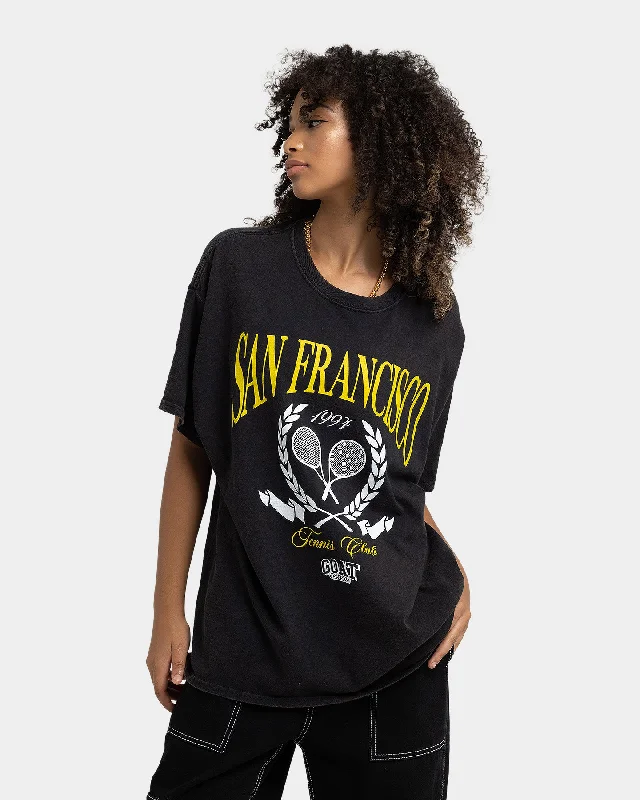 Goat Crew Tennis Club Vintage T-Shirt Black Wash Basic T-Shirt Crew Neck Short Sleeve Goat Crew Tennis Club Vintage T-Shirt Black Wash Basic T-Shirt Crew Neck Short Sleeve