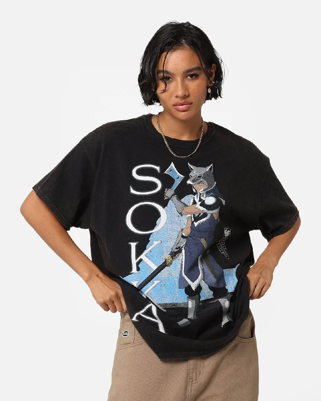 Goat Crew X Avatar: The Last Airbender Sokka Vintage T-Shirt Black Wash Collared T-Shirt Boat Neck A-Line Goat Crew X Avatar: The Last Airbender Sokka Vintage T-Shirt Black Wash Collared T-Shirt Boat Neck A-Line