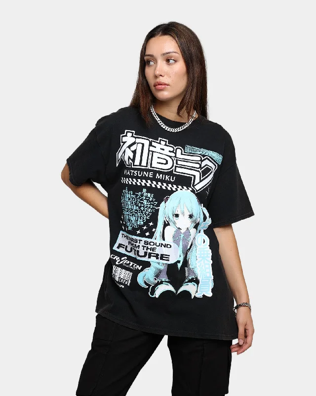 Goat Crew X Hatsune Miku Future Sound Vintage T-Shirt Washed Black Print Jacquard Patchwork Goat Crew X Hatsune Miku Future Sound Vintage T-Shirt Washed Black Print Jacquard Patchwork