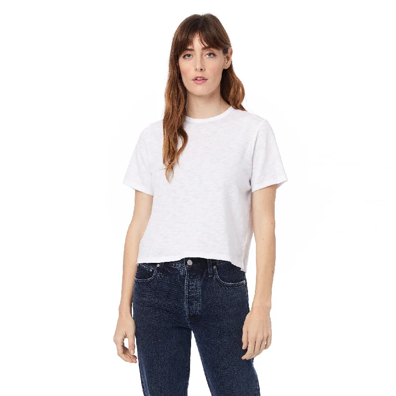Hayes Organic Slub Cropped T-Shirt (White) Beaded Sequined Faux Fur