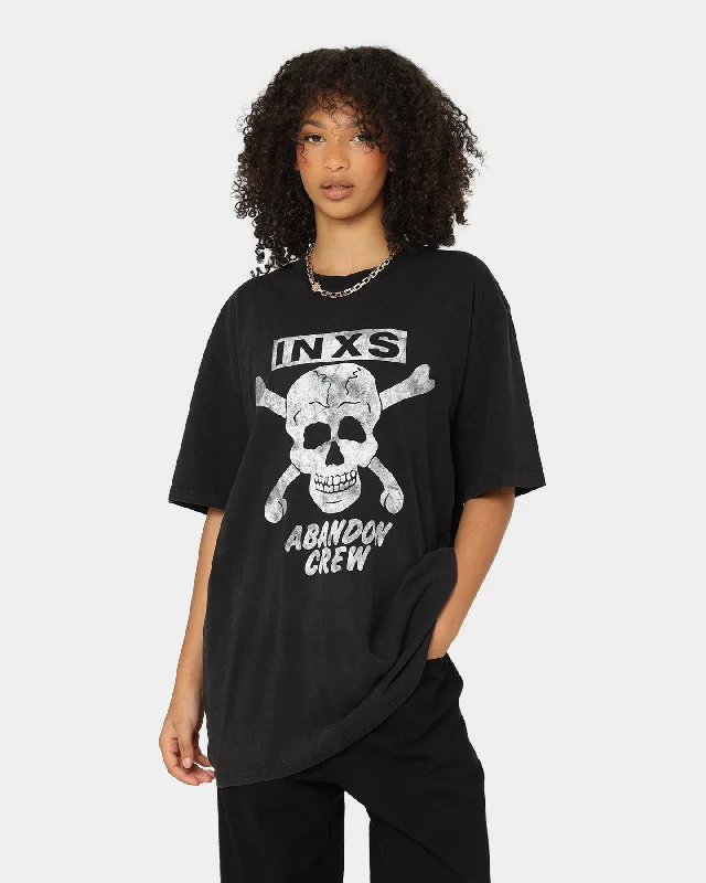 INXS Abandon Crewneck T-Shirt Washed Black Sequined Glittery Shiny