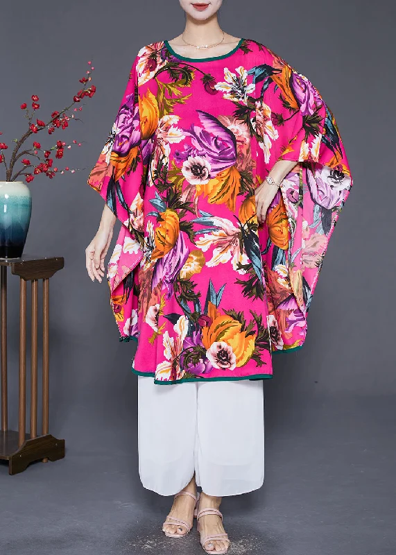 Italian Rose Oversized Print Ice Silk Long Dresses Summer Tunics Modern contemporary Italian Rose Oversized Print Ice Silk Long Dresses Summer Tunics Modern contemporary