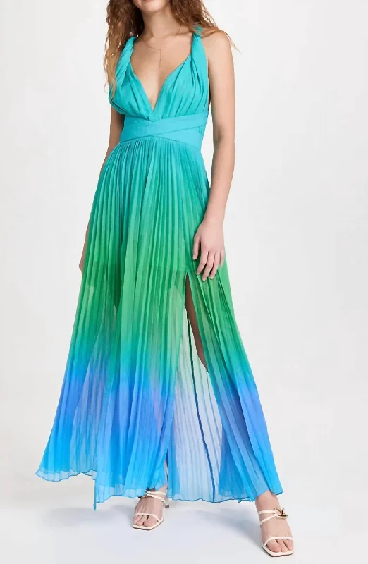 Kiki Long Dress in Blue & Green Ombre Tunics stripes playful