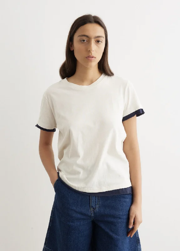 Layered Short Sleeve T-Shirt Spandex Blend Rayon Blend Denim Blend