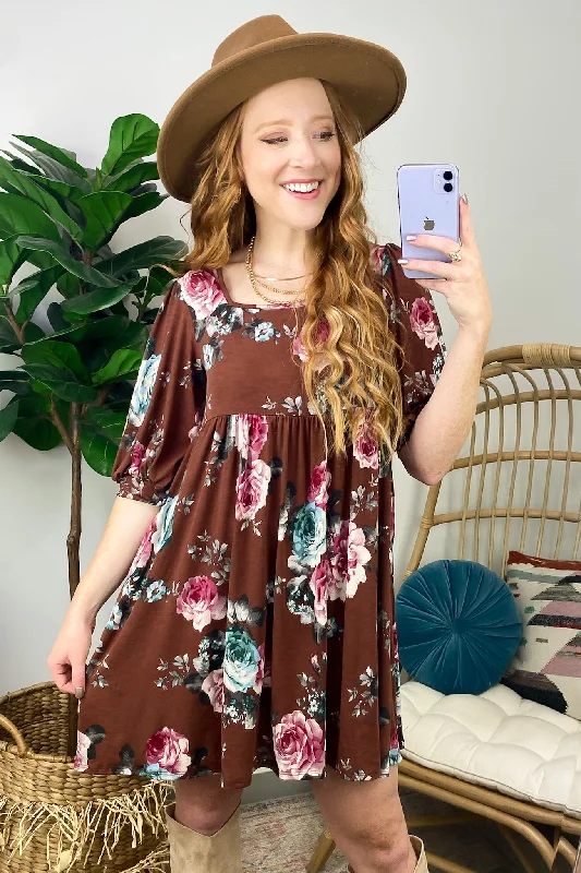 Laylie Empire Waist Floral Square Neck Dress - FINAL SALE Tunics Satin smooth