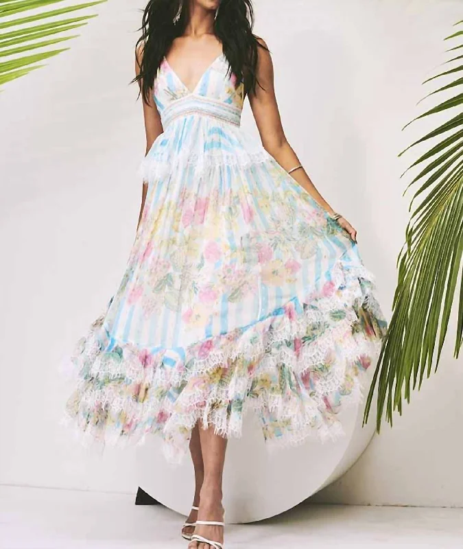 Lily Long Dress in Off White & Blue Tunics Short Trendy