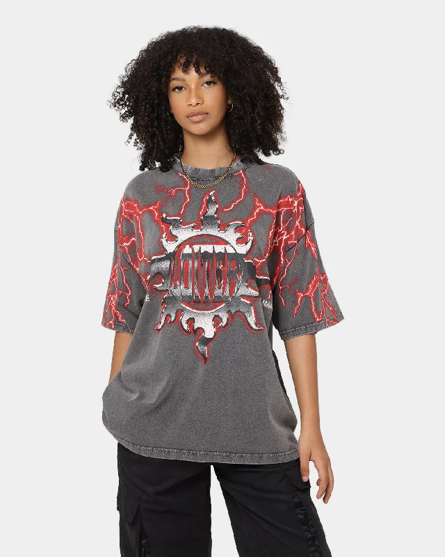 Loiter Lightning Motor Vintage T-Shirt Charcoal/Red Front Pockets Side Pockets Patch Pockets Loiter Lightning Motor Vintage T-Shirt Charcoal/Red Front Pockets Side Pockets Patch Pockets