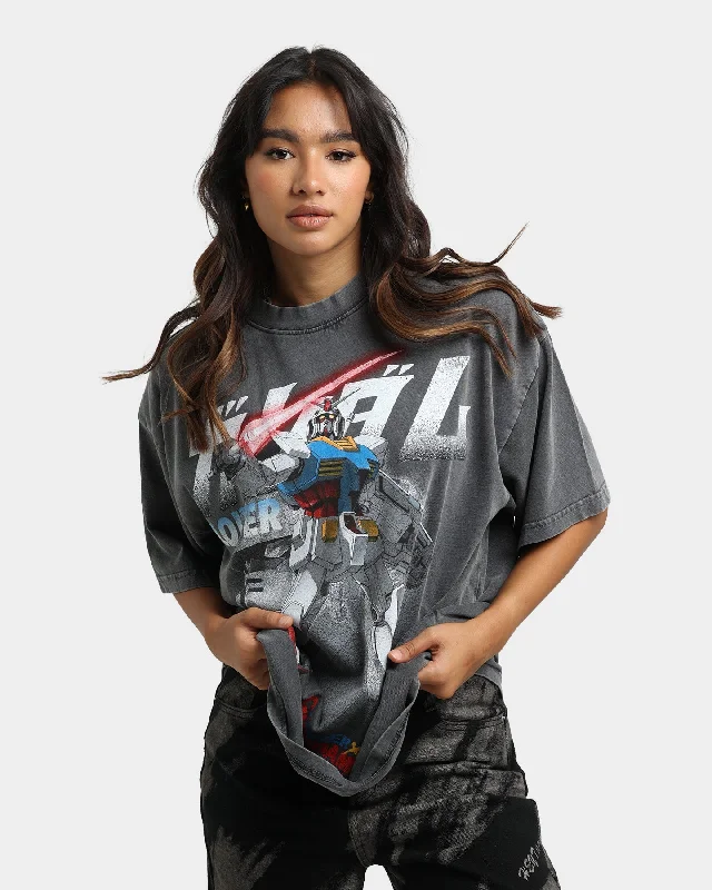 Loiter X Gundam Mecha Vintage T-Shirt Charcoal Rayon Velvet Corduroy